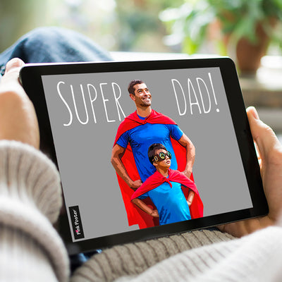 Digital pop art of super dad on iPad